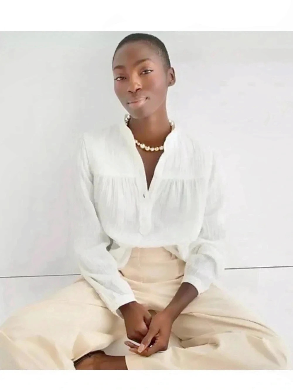 J.CREW Fresco Top Soft White Cotton Gauze Peasant Long Sleeve Minimalist Large